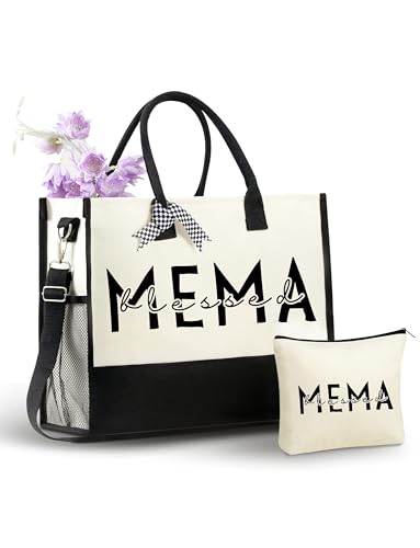 InnoBeta Mema Gifts for Grandma, Canvas Tote Bag on Christmas or Birthday & Mother's Day, Tote with Top Zipper Closure and...