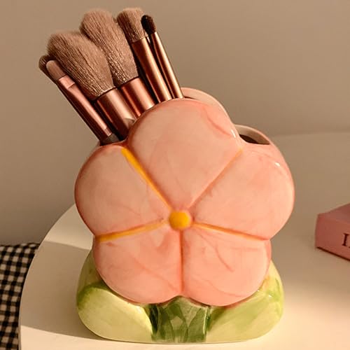Busnos Pink Makeup Brush Holder Pen Holder for Office Desk Accessories Aesthetic Pencil Holder Cute Flower Home Decor Birt...