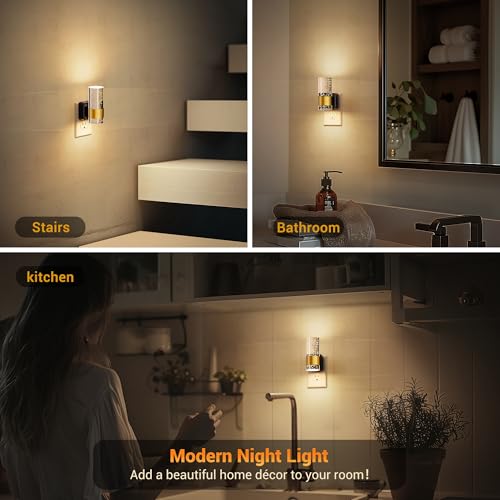 JandCase Night Light, Night Lights Plug into Wall,2 Pack 3000K Dimmable LED Night Light with Adjustable Brightness, Automa...