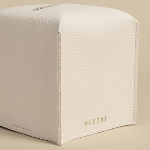 OLETHA Square Tissue Box Cover - Aesthetic Desk Decor for Room, Home & Office - Tissues Cube Boxes Holder - White, Set of 2