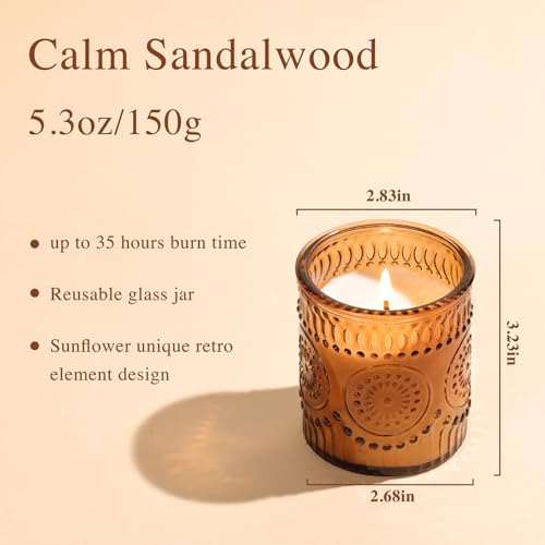 DARJEN Sandalwood Candles for Home- 5.3oz 35H Natural Soy Wax Aromatherapy Jar Candle with Strong Scent, Decorative Aesthe...