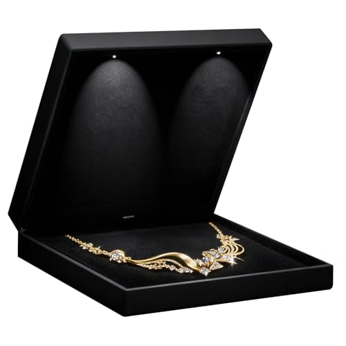 Allure - Large Necklace Box With LED Light, Square Shaped, Elegant Diamond Necklace Case, For Unique Proposal, Engagement ...