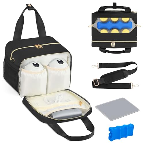 PIIOSER Breastmilk Cooler Bag with Ice Pack, Fits 6 Baby Bottles Up to 9 Ounce, Insulated Bottle Travel Bags with Shoulder...