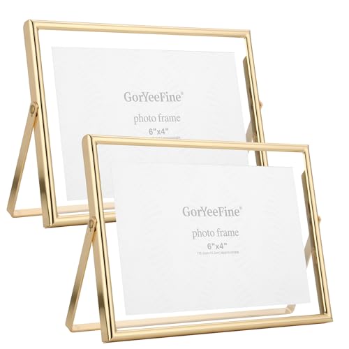 GorYeeFine Gold 7x5 Floating Frame(Horizontal) 2pack for Photo Sizes(3.5x5'',4x6''),Classy Gold Frames Tabletop/Shelf disp...