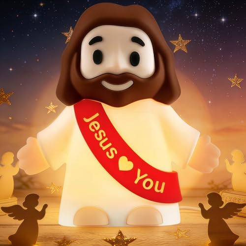 GZJQW Jesus Night Light, Jesus Love You Night Light for Kids, 3-Speed Adjustable Silicone Touch Control Nightlight, Table ...