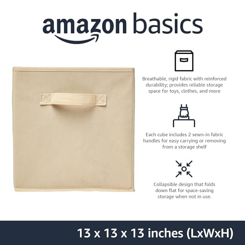 Amazon Basics Collapsible Fabric Storage Cube Bins Organizer with Handles for Organization and Organizing Solution, 13"x1...