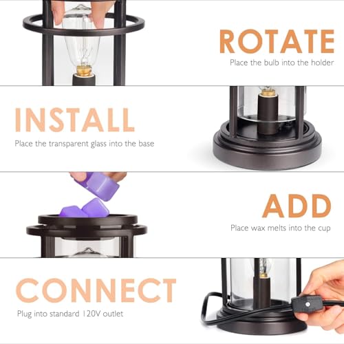 SALKING Electric Wax Warmer - Metal Wax Melt Warmer for Scented Wax,Candle Wax Burner Fragrance Warmer and 2 Edison Bulbs,...