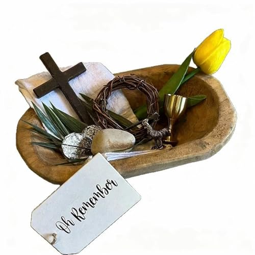 Oh Remember Kit - Easter Resurrection Symbols Decor Tray Set with Wooden Prayer Bowl & Crown of Thorns, Christian Faith Di...