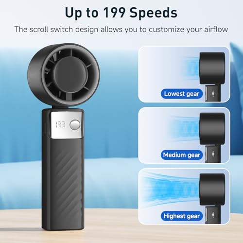 YOSHENMO Portable Handheld Turbo Fan - Foldable Mini Fan with Air Turbo Tech, 1-199 Speed Adjustment, 20H Runtime, LED Dis...