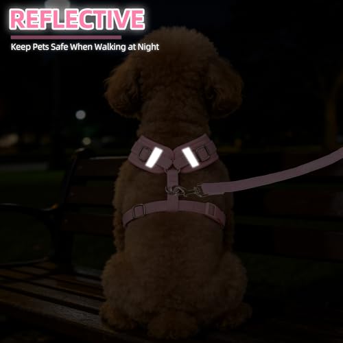 PUPTECK Dog Harness Collar and Leash Set, Adjustable No Pull Pet Vest Harness, Soft Mesh Corduroy with Cute Bow Tie, for S...