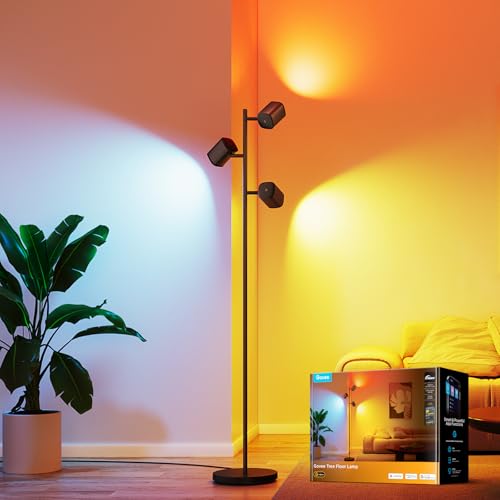 Govee Tree Floor Lamp Compatible with Matter, 3 Rotatable Lights with LuminBlend Technology, Standing Lamp with 64 Dynamic...
