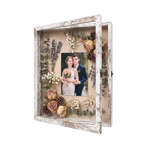 TILBLKUP Shadow Box Frame Display Case 13x16 Shadow Box with Linen Back, Real Glass Window Door with Hinge, Picture Frame ...