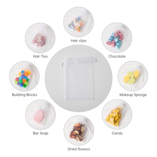 YHJZ 100PCS White Organza Bags, 4x6 Inch Small Mesh Bags Drawstring, Jewelry Gift Bags, Packaging Bags for Easter, Party, ...