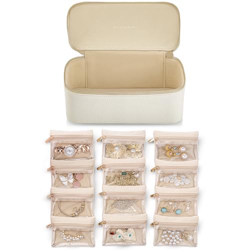 VLANDO Travel Jewelry Case,Jewelry Box with 12 Velvet Jewelry Pouch Jewelry Travel Organizer for Mothers Day Mom Gifts, Je...
