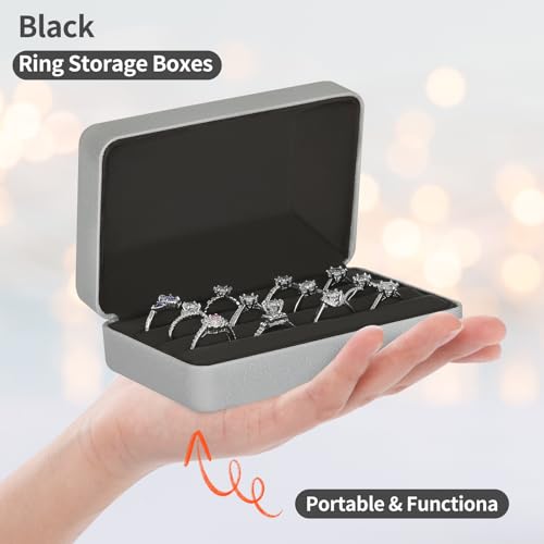 KUKUVR Velet Ring Storage Box for Multiple Rings, Travel Jewelry Stud Earrings Holder Case, 3 Slot Portable Ring Display O...