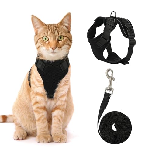Cat Harness and Leash Set,Escape Proof Adjustable Cat Harness,Soft and Breathable Kitten Harness and Leash with Reflective...