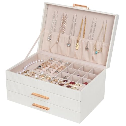 Dajasan Jewelry Box Organizer, 3-Tier Large Jewelry Storage Organizer with 2 Drawers, Space-Saving Jewelry Boxes for Wome...
