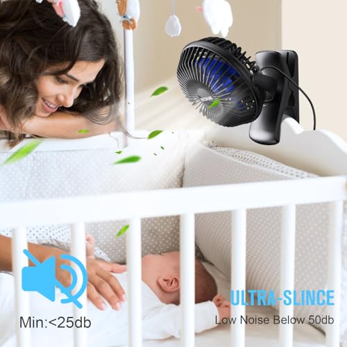 BESKAR USB Clip on Fan, Portable Small Fan with Cord Powered, 3 Speeds Strong Airflow, with Sturdy Clamp, Quiet Personal D...