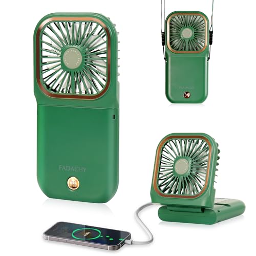 FADACHY Mini Fan,USB Portable Charger Handheld Fan, Small Personal Fan with 3 Speeds Neck Fan 3000mAh Power Bank