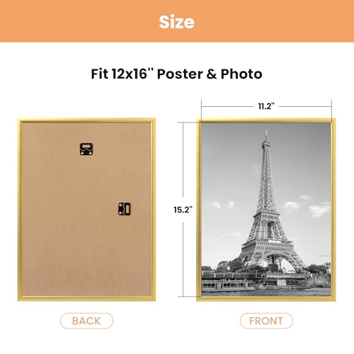 upsimples 12x16 Picture Frame Gold 3 Pack, Scratch-Proof Poster Frames 12 x 16 for Photo Gallery - Slide-In Strips, Horizo...