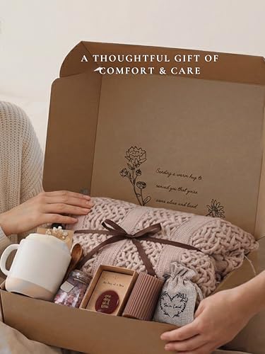 Get Well Soon Gift Baskets for Women - Earth Tone Self Care Package - After Surgery, Sympathy Gifts for Loss of Loved One,...