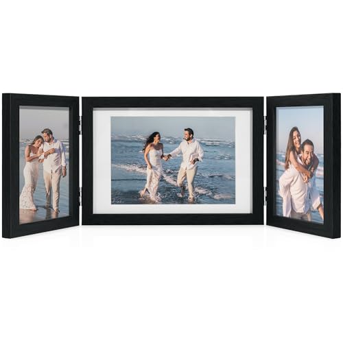 Afuly 5x7 Picture Frame Black 4x6 3 Picture Frames Collage Hinged Folding Triple Photo Frames Home Decor for Wall Desktop ...
