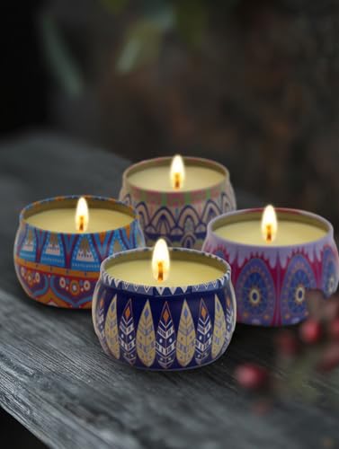 Scented Candles Gift Set for Women - 4 Pack Aromatherapy Candles with 8% Essential Oils, 120H Burn Time, Stress Relief & R...