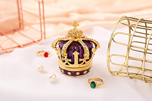 QIFU Hand Painted Purple Royal Crown Style Decorative Enameled Trinket Box Hinged, Unique Gift for Family