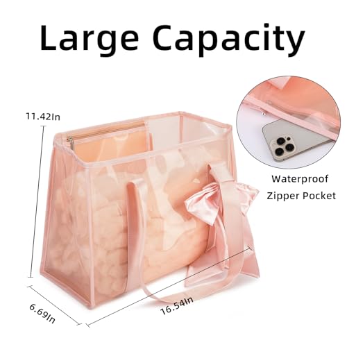 KUAK Iridescent Clear Beach Tote Bag for Women Girls Large Waterproof with Inner Zipper Pocket for Swim Pool Travel Vacation