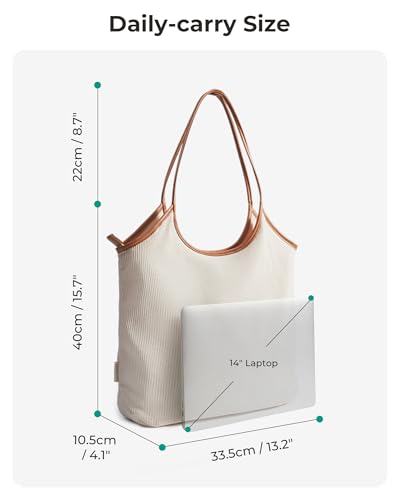BAGSMRT Corduroy Tote Bag for Women Beach Bag with Zipper Casual Shoulder Bag Lightweight Travel Tote Hobo Handbag | PU Le...