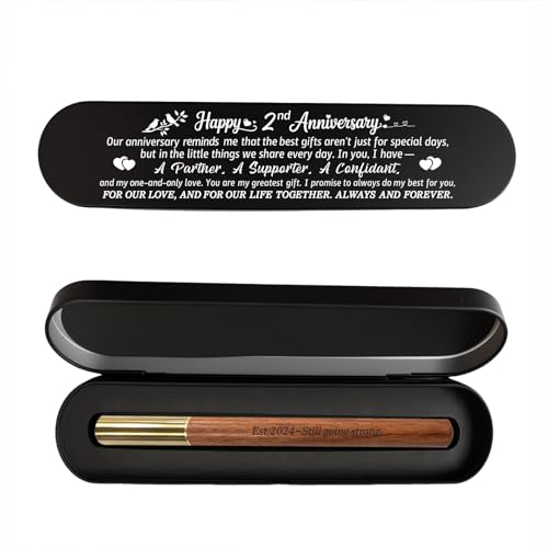 BAZLJY 2nd Anniversary Keepsake | 2nd Wedding Pen | Engraved Wooden Gel Pen Black Ink | Cotton Anniversary Present for Him...