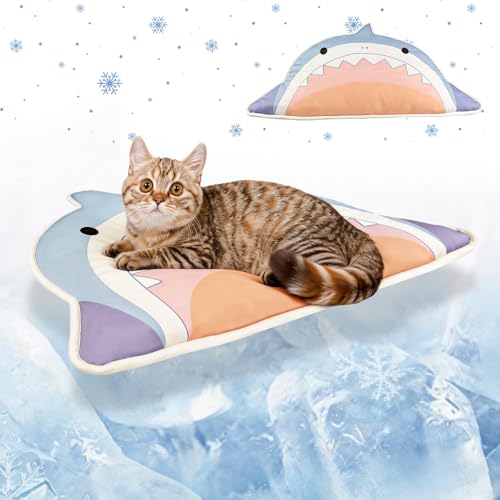 DELIFUR Cat Cooling Mat, Shark Shape, Non-Slip Cooling Pet Pad, Summer Use One Size 23.6x35.4 in, Reusable Washable for Sm...