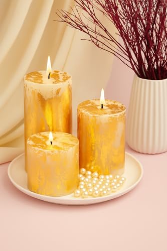 AuraDecor Unscented Pillar Candle Set of 3 (3inch*3inch, 3inch*4inch, 3inch*6inch) || Unscented Candle || Long Burning || ...