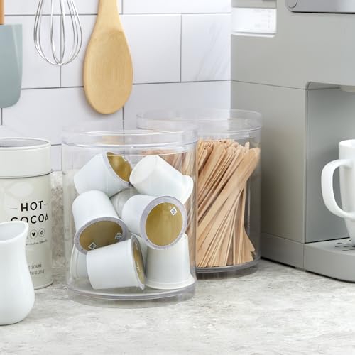 STORi Bella Tall Scrunchie Holder | Stackable Clear Plastic Container (Set of 2) Round Vanity Storage Organizers with Lids...