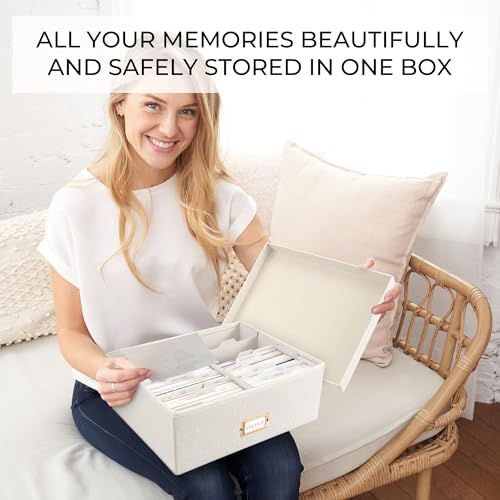 ZICOTO Decorative Photo Storage Box - Sturdy Linen Photo Organizer with Dividers is Perfect to Store Up to 1700 Pictures a...