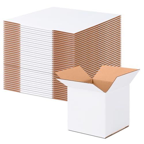 JOWLOT 5x5x5 Small Shipping Boxes Set of 40, White Corrugated Cardboard Box for Small Business for Mailing Packaging Gifts