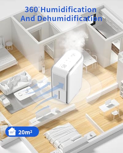3 in 1 Dehumidifier, Humidifier & Aroma Diffuser with Air Combo One - 39Oz, Small Auto Purifier Humidity Control Quiet 27d...