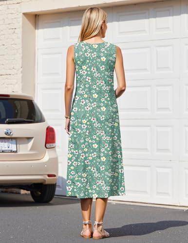 HOTOUCH Summer Casual Dresses for Women Sleeveless Midi Dress Swing Tank Sundress Pleated Tshirt Dress with Pockets