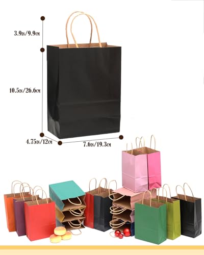 qiqee Medium Size Paper Gift Bags With Handles 10.6"x8.3"x4.3" 16 Solid Colors Party Favor Bags（16-Packs）