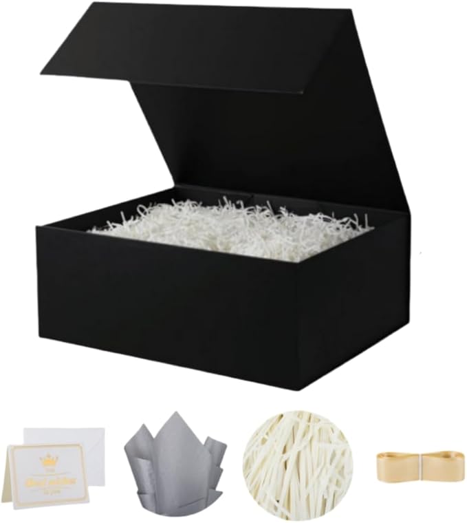 UoeRing 1 Pcs Black Gift Box 9.5x6x3 inch Small Luxury Gift Box for Presents with Magnetic Lid Collapsible,Birthday,Christ...