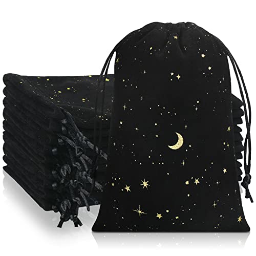 Hillban 30 Pcs 4 x 6 Inch Black Velvet Drawstrings Bags for Jewelry Moon Star Pouch with Drawstrings Ring Bags for Jewelry...