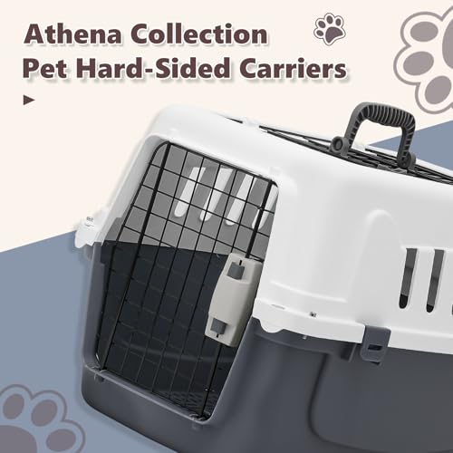 Athena Collection 22" Hard-Sided Travel Pet Carrier for Small Dogs and Cats, Plastic Dog Crate with 2-Door Top & Front Loa...