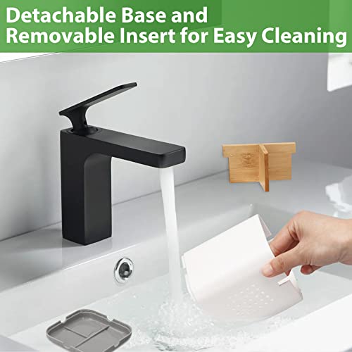 Boperzi Toothbrush and Toothpaste Holder with Bamboo Divider for Bathroom Countertop Organizer, Plastic Detachable Anti-Sl...