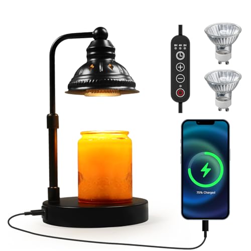 LIDORE Candle Lamp, Candle Warmer Lamp with Timer (Black, USB Charger)