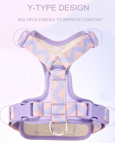 Petank Purple Medium Dog Harness for Medium Dogs, No Pull Dog Harness with 2 Leash Clips, Puppy Harness, Adjustable Dog Ve...