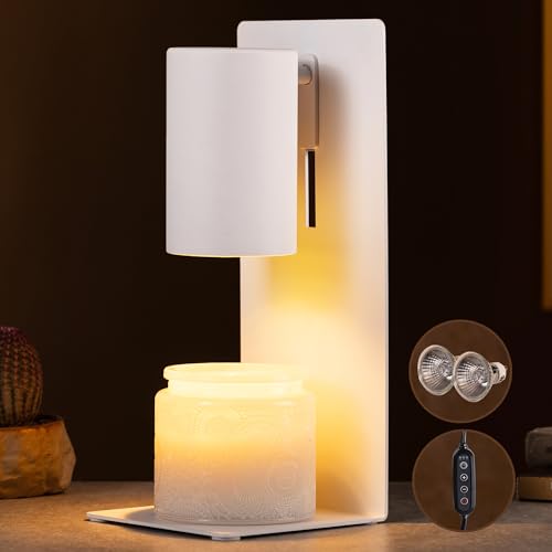 White Candle Warmer Lamp with Timer & Dimmable, Height Adjustable Flameless Candle Warmer for Jar Candles, 2 Bulbs Include...