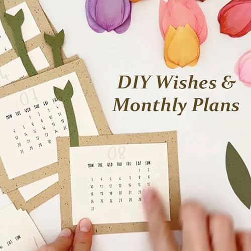 2026 Tulip Emotional Support Calendar, Blooming Paper Flower Calendar, DIY Handmade Paper Flower Envelope Basket Calendar...