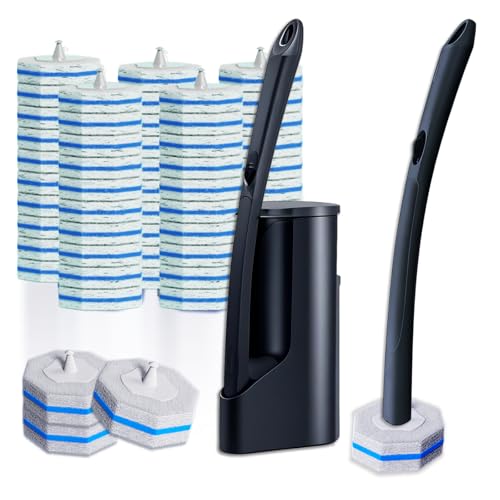 Disposable Toilet Brush with 50 Wand Cleaner Refills Pads，Wall Mounted Toilet Bowl Holder Set，Toilet Cleaning System Start...