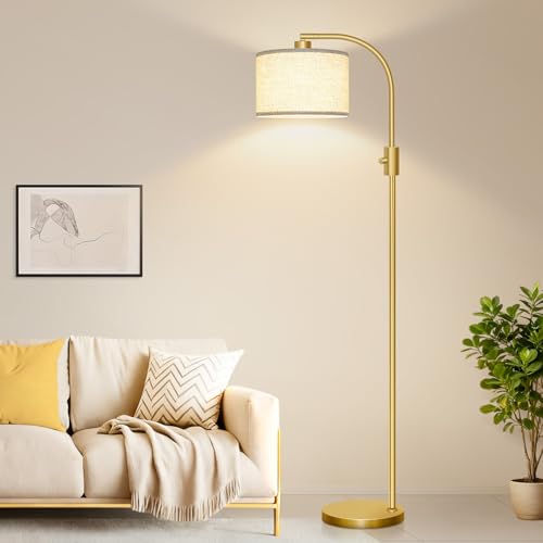 Nintiue Upgraded Modern Arc Dimmable Tall Standing Floor Lamp with Linen Shade, 1200 Lumens LED Bulb Included, for Living...