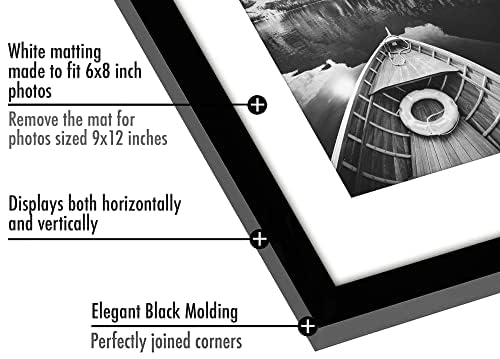 Americanflat 9x12 Picture Frame with Polished Plexiglass - Set of 5 - Use as 6x8 Frame with Mat or Display 9x12 Photo With...